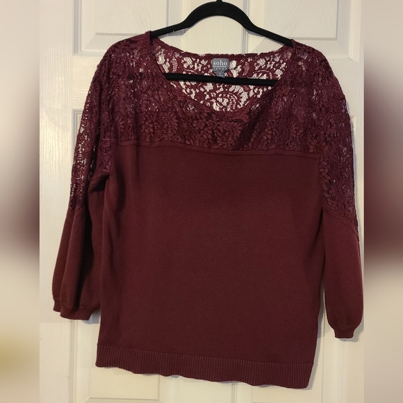 Chic Burgundy Lace Sweater Soho XL - Picture 2 of 9